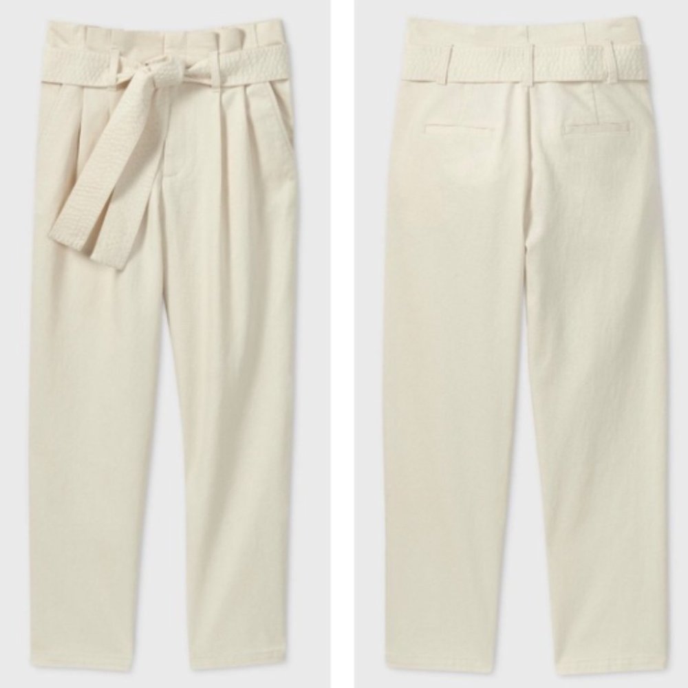 A New Day Cream Tie Waist Paper Bag Pants 12